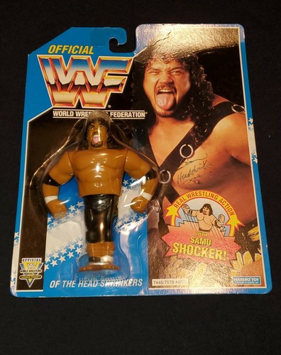 WWF Samu Of The Head Shrinkers Figure Blue Card Ha...