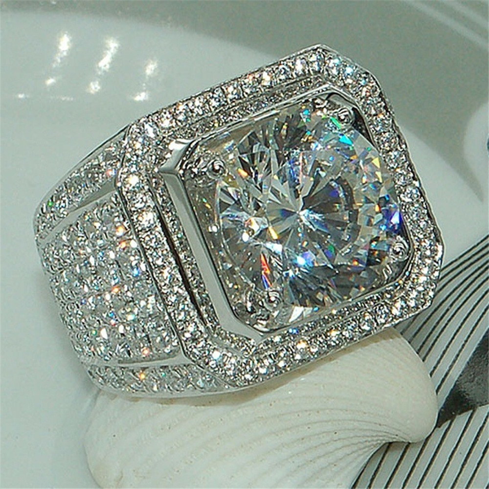 Women Men Alloy Crystal White Topaz Wedding Engagement Vintage Women Men Alloy Crystal White Topaz Wedding Engagement Vintage