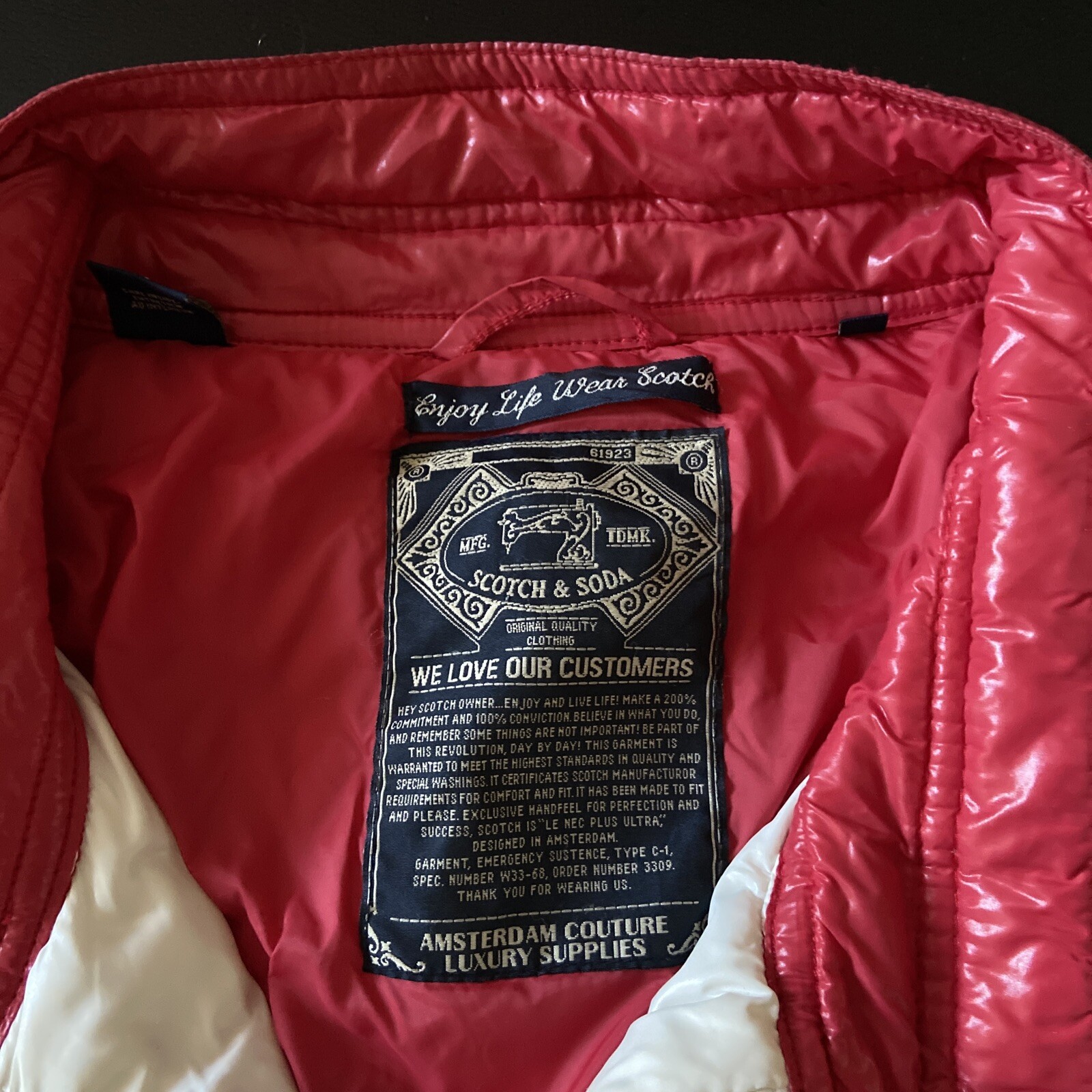 RARE Scotch Soda Mens Biker Jacket Red White Blue puffer zip