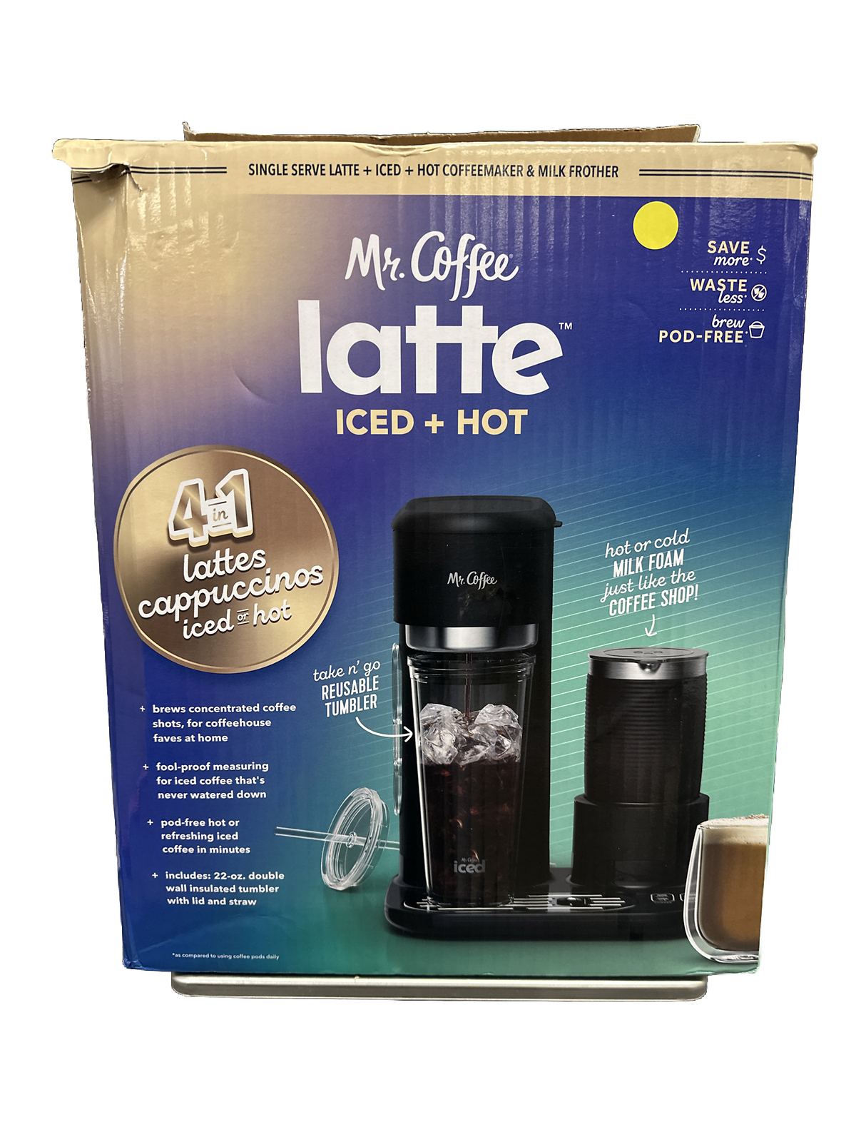 Mr. Coffee 4in1 SingleServe Latte Iced and Hot Coffee Maker Black