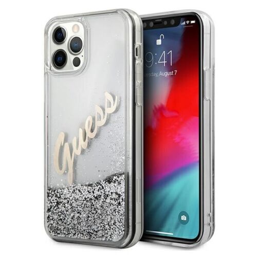 Genuine Guess Silver Glitter Vintage Hardcase For Apple iPhone 12 and 12 Pro - Picture 1 of 9