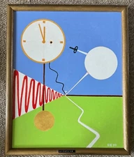 Vintage Abstract Surreal Shapes Painting Art Wall Hanging Signed REM Menges