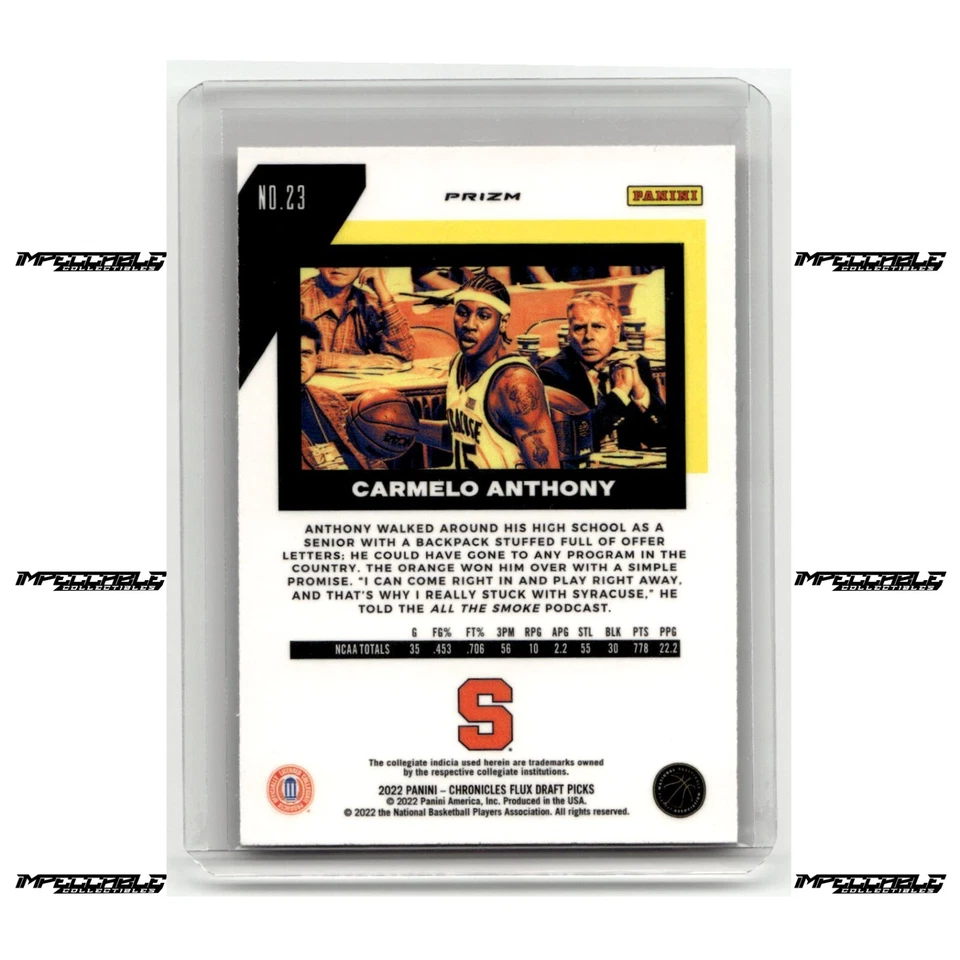 Selecciones del draft 2022-23 Panini Chronicles - Flux Carmelo Anthony #23 Pink Prizm Foto 2 de 2