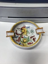 Vintage Ceramic Ashtray Trinket Bowl Rooster? Dragon? Floral Hand Painted ITALY