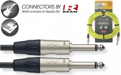 Yellow 20' Neutrik Tweed Cloth Guitar Amp Cable Cord Stagg # NGC6VTR YL
