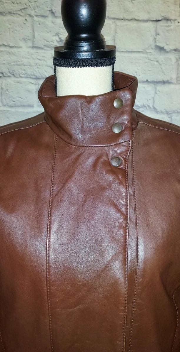 Vintage 80s Eddie Bauer Goose Down Brown Leather Quilted Bomber Jacket Size S