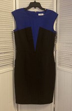NWT CALVIN KLEIN Womens 10 Blue Black Color Block Sleeveless Dress