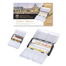 MUNGYO Professional Half Pan Size Metallic Watercolor Set of 12 Colors MWPH-12MT
