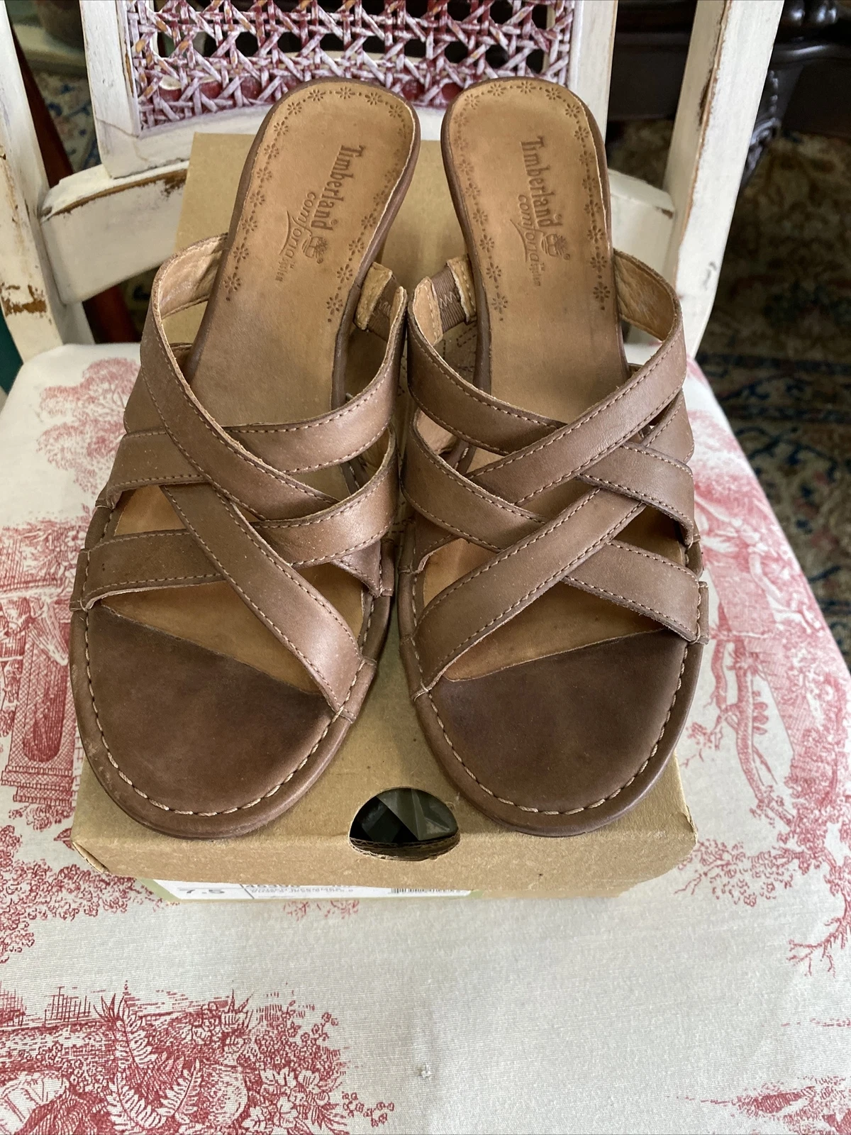 Timberland Alaina Slide pelle marrone sandalo scarpa tacco zeppa 7 5 con scatola