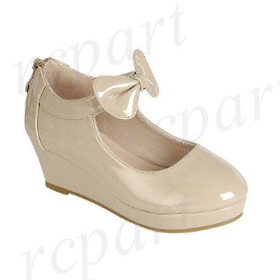 New girl's formal dress Wedge wedding round close toe shoes back zipper  Beige