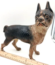  Boston Terrier Dog Cast Iron Door Stop 10" Tall Heavy Vtg Well Made Unmarked