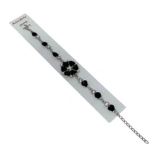 Charming Charlie Bracelet - Silver Plated Chain with Heart & Round Black Stones