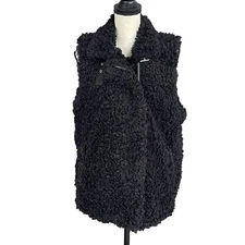 INC Medium Faux Fur Vest Full-Zip Sleeveless Lined Pockets Collared Black New