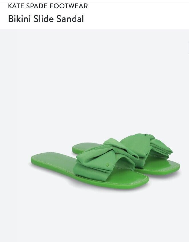 Kate Spade Bikini Slide Sandal Green Bow Size 8.5 $98