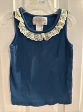 Matilda Jane Girls' Ribbed Teal Blue Tank Top Shirt White Lace Trim Size 2