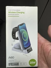 4 in 1 Foldable Wireless  Charging Station with Alarm Clock for Apple