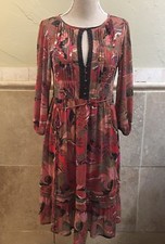 MNG By Mango Size M Red Boho Peasant Dress Paisley Elastic Waist