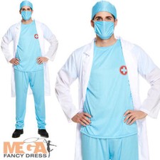 Doctor Scrubs Mens Fancy Dress ER Surgeon Hospital Uniform Adults Costume Outfit