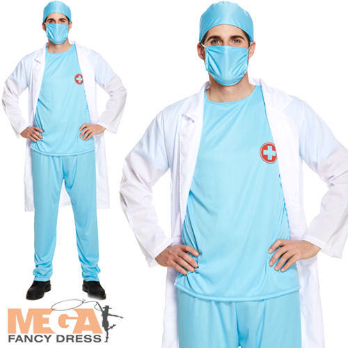 Doctor Scrubs Mens Fancy Dress ER Surgeon Hospital Uniform Adults Costume Outfit - Picture 1 of 1