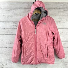 The North Face Jacket Girls XL 18 Reversible Gray Pink Hooded Fleece