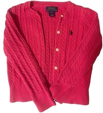 Polo Ralph Lauren Girls 4T Pink Cable-Knit Cotton Button Cardigan Sweater