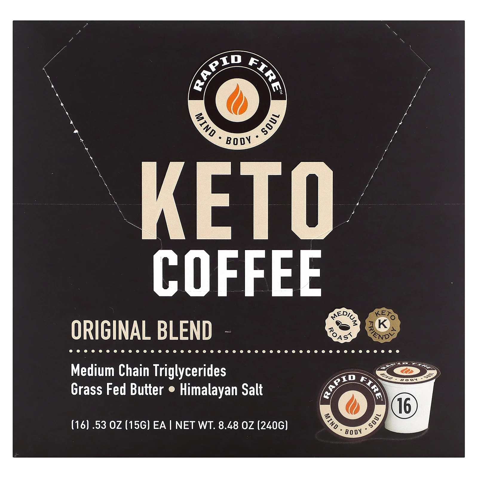 Кофейные стручки Keto, Оригинальная смесь, средней прожарки, 16 стручков, по 0,53 унции (15 г) каждый