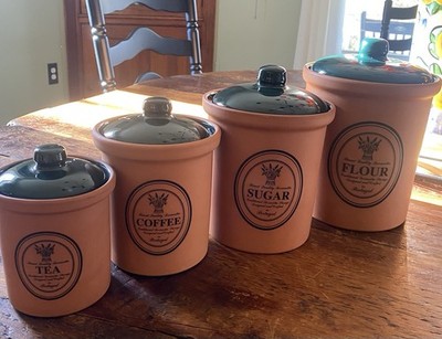 Vintage Terracotta Himark 8 Pc Canister Set Made In Portugal Hunter Green Glaze