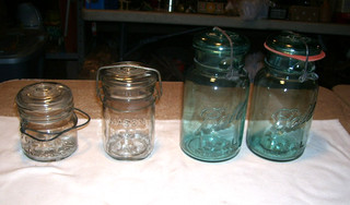 2 Vintage Blue Ball Ideal Quart & Mason Star Foster Sealfast Small Canning Jars