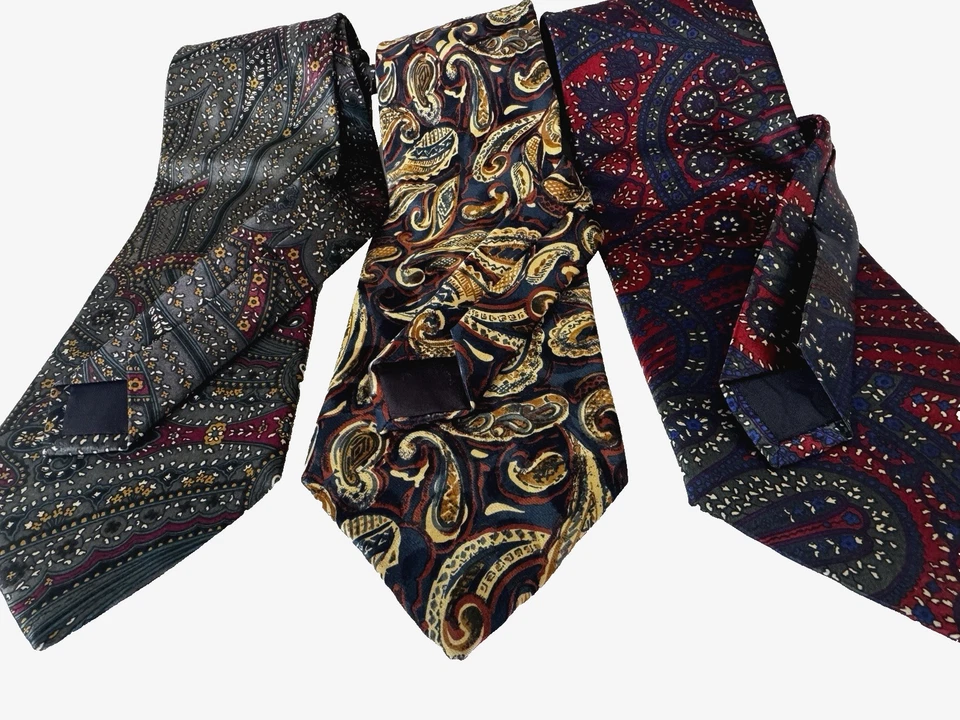 Lote de 3 corbatas de seda vintage Guy LaRoche para hombre cachemira azul rojo amarillo dinero antiguo Foto 3 de 4