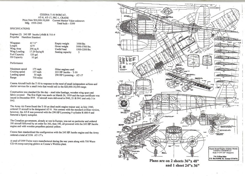 1/12 Scale Cessna Bobcat Twin (42")  RC Plans,Templates and Instructions