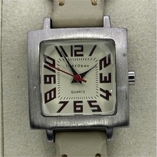 TOKYObay Quartz Square Analog White Dial Beige Leather Strap Steel Case