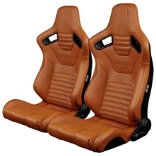 BRAUM - British Tan Leatherette ELITE-X Racing Seats w/ Black Stitches -Pair
