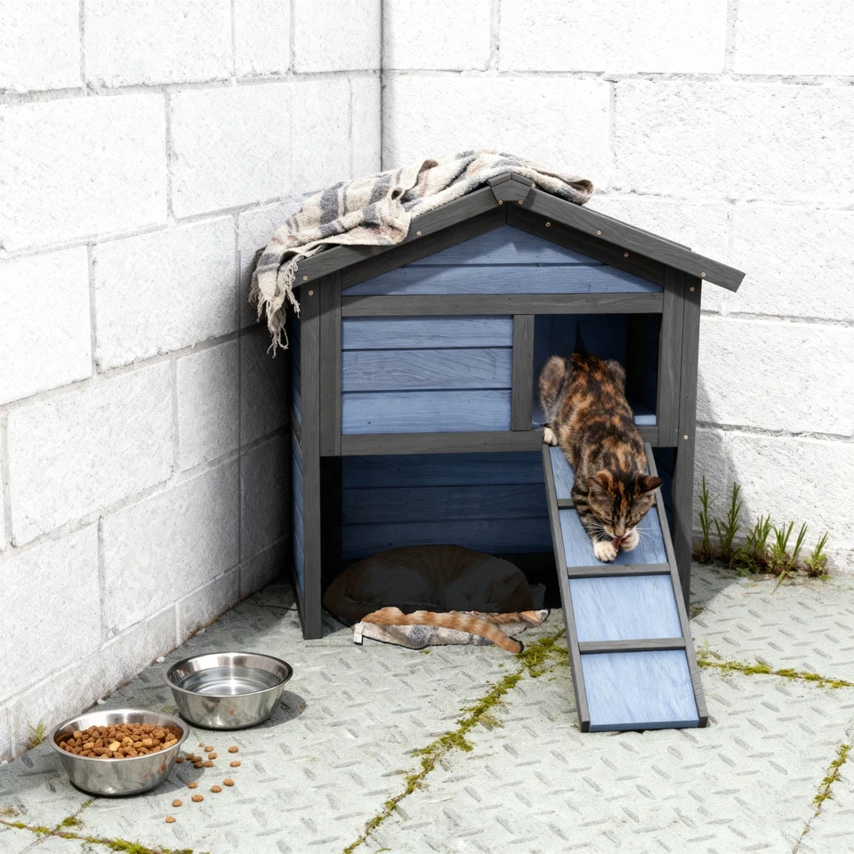Outdoor Cat House,  Outdoor Houses for Feral Cats Wooden Outside Cat Shelter - Image 2 of 4