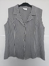 Essentials Women's Black White Checked Short Sleeve Blouse Front Buttons Size 18