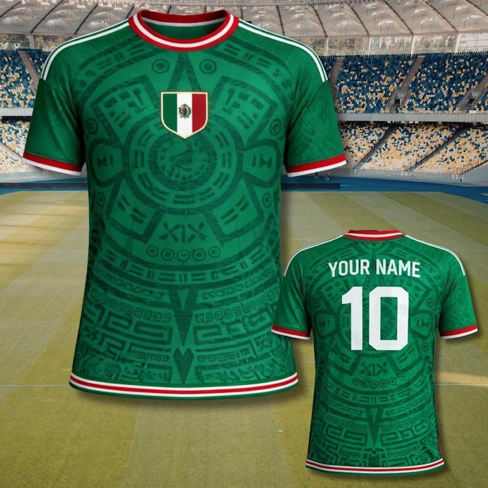 Mexico Green Aztec Soccer Jersey Custom Name Number Fan Shirt Unisex