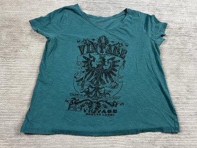 Lane Bryant Top Womens 22/24 Green Short Sleeve V-Neck 100% Cotton