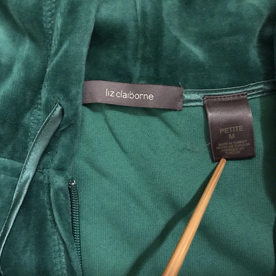 Vintage Liz Claiborne Green Y2K Velour Zip Hoodie Size MP Sporty Cozy - Image 4 of 4