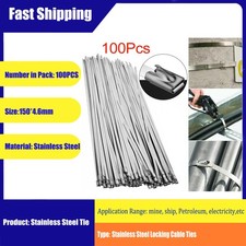 100PCS 150mm Metal Zip Ties Stainless Steel Heavy Duty Self-Locking Cable Ties