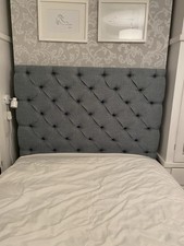 Blue Linen 36 Inch High Headboard.diuble