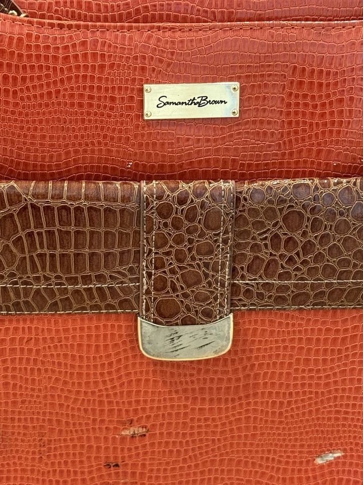 Samantha Brown 21" Carry On Roller Bag Luggage Spinner Orange Brown Faux Croc Foto 2 de 4