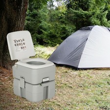 5.3 Gallon Portable Travel Toilet with Piston Pump Flush Outdoor Camping Gray