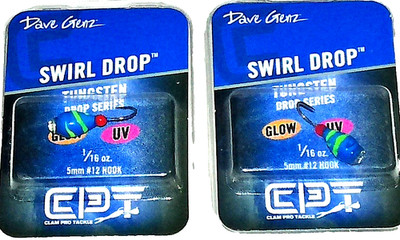 Clam Swirl Drop 1/16 Tungsten Ice Jigs (Lot of 2-Blue Lime Swirl)