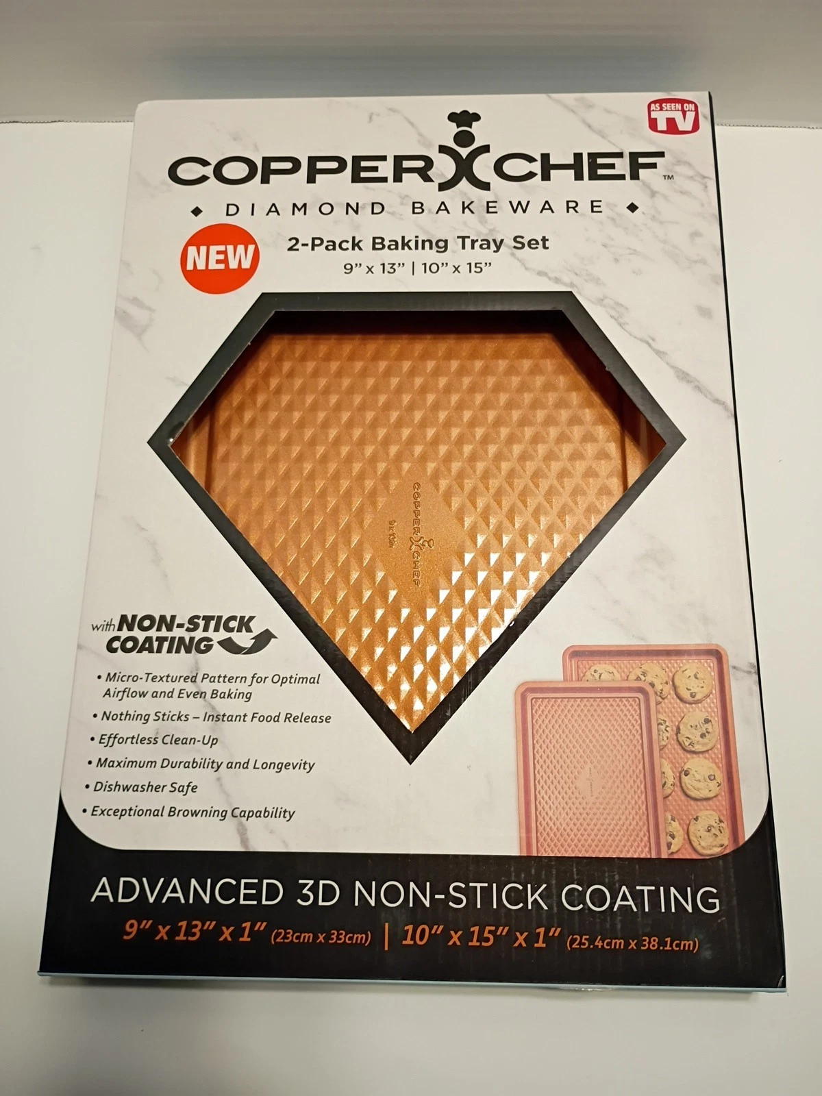 Copper Chef Diamond Bakeware 2 Pack Baking Tray Set New In Box