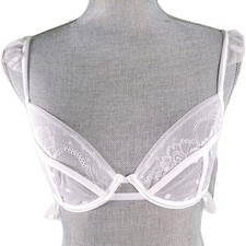 Honeydew Flora Underwire Bralette Ruffle Accents Floral Dot Mesh Pattern White