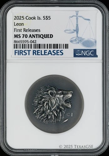 2025 Cook Islands Silver 1oz $5 Leon NGC MS70 First Release