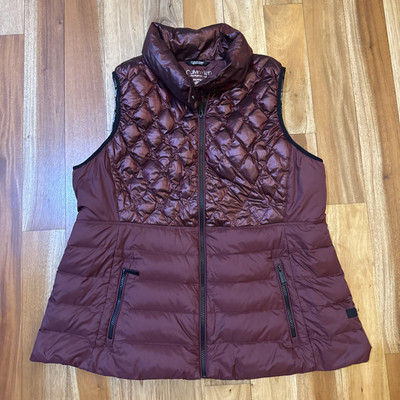 Calvin Klein Performance Down Vest Jacket Womens XXL Burgundy Full Zip Pockets