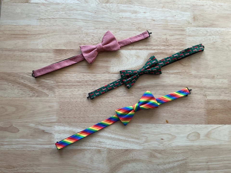 Lot x3 Men Pre-tied Bow Ties Green Christmas dachshund Dog Rainbow Pride Red - Image 2 of 4