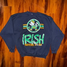 Vintage Notre Dame Fighting Irish Leprechaun Sweatshirt XL Navy 90s Made USA