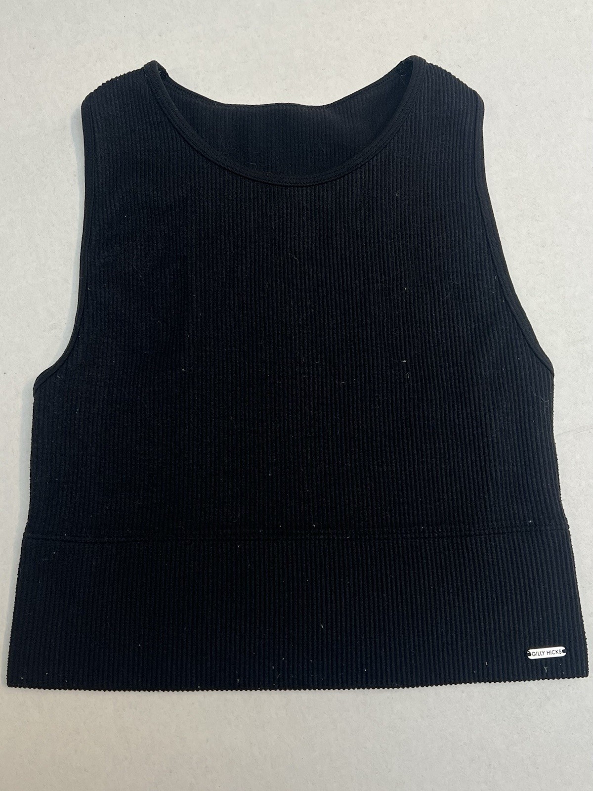 GILLY HICKS Round Neck Sports Bra Crop Tank Top Baby Rib Black Size Small