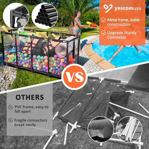 Yescom Extra Large Metal Frame Pool Toy Floats Storage Bin with 12 Wheels, Black - Bild 2 von 10